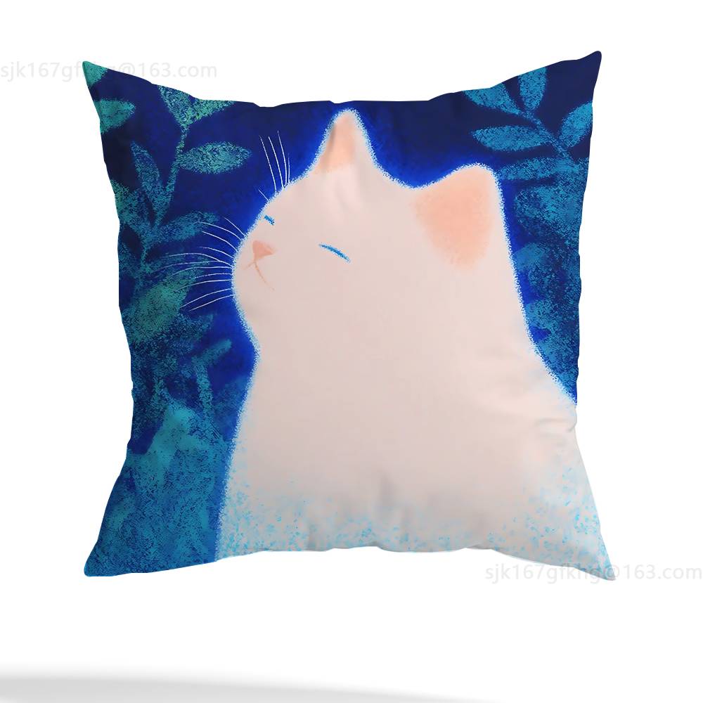 Star Heart MoonLight Cat Pillow Case Anti-dustmite Pillowcase Invisible Zipper Silky Short Plush Sofa Cushion Cover