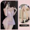 Sex Clothes Sexy Polka Dot Perspective Mesh Lace Crystal Buckle Suspender Nightdress Abstinence Suit