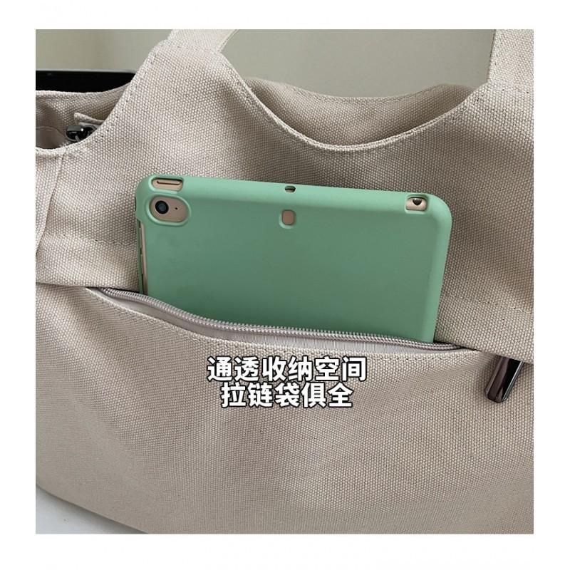 Canvas Bag Casual Commuting Practical Multi-function Shoulder All-matching Pure Color Simple Tote Student Class Schoolbag