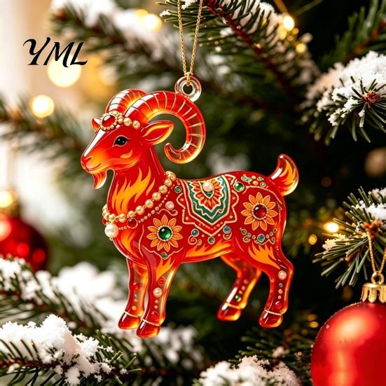 Decorative Home Decoration 2D Acrylic Goat Christmas Tree Pendant, Keychain Bag Charm, Cute Sheep Rearview Holiday Party Decor Mirror Hanging Ornament