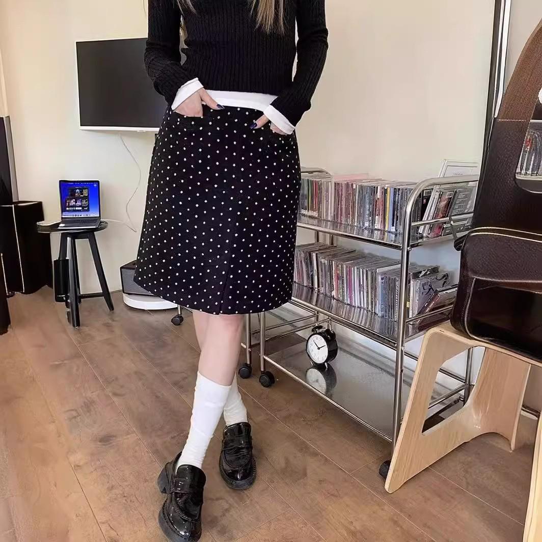 Women s Retro Polka Dot High-Waist A-Line Split Skirt - Slim-Fit Summer Design 2XL чёрный