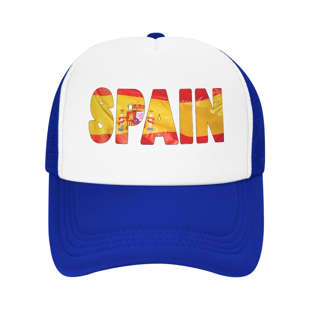 SPAIN Flag Sun Hats Trendy FeUnisex Unisex Mesh Trucker Hat Breathable Print Outdoor Gym Snapback Cap Gift Idea