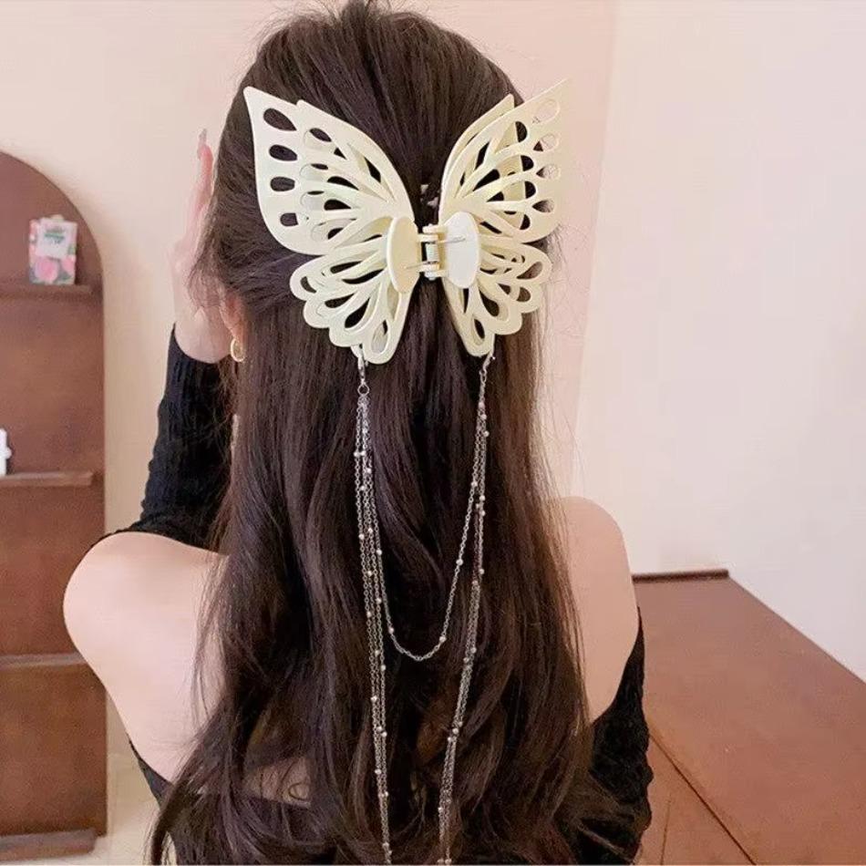 Butterfly Tassel Hair Claw Simple Solid Color Ponytail Claw Clip Girls Woman Fashion Female Large Size Headwear Hair Accessories