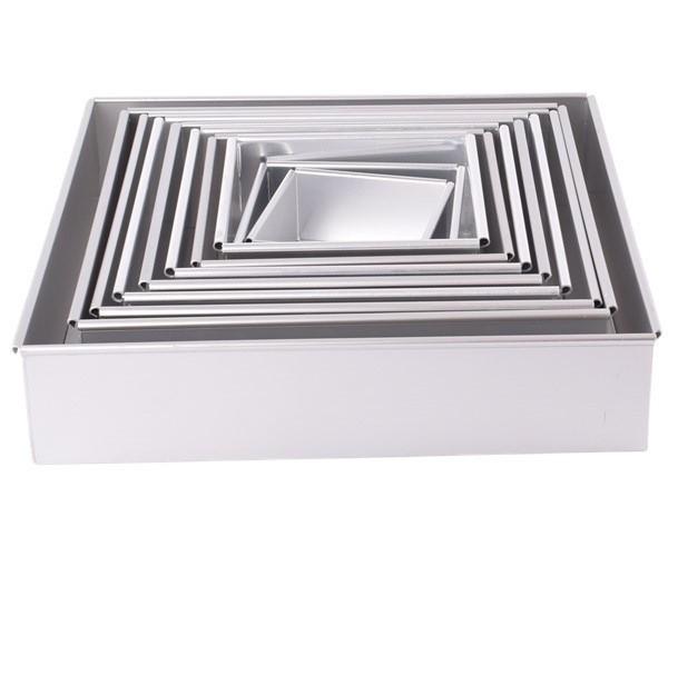 4-Inch x 14-Inch Aluminum Square Cake Mold with Removable Bottom for Sponge and Mousse Cakes