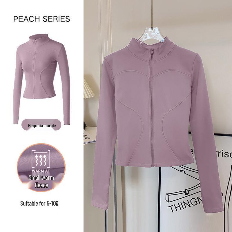 Women's Breathable Slim-Fit Sports Jacket: Autumn/Winter Yoga & Cycling Wear, Long Sleeve, Stand Collar, Plus Velvet.