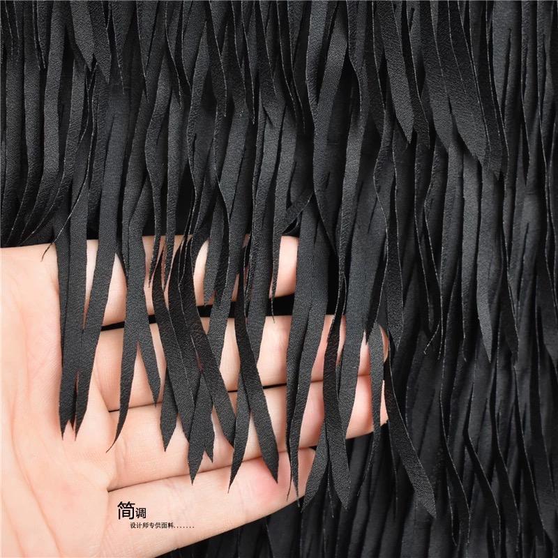

Three-dimensional Black Feather Tassel Mesh Fabric Lace Trim Striped Fringe DIY Sewing Material Cloth Designer Handmade Dress 130cm&50cm чёрный