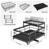 2-Tier Dish Drying Rack With Drainer Anti-Rust Kitchen Counter Tableware Drainboard Storage Organizer Supplies For Dishes