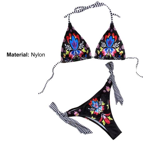 2Pcs/Set Women Bikini Flower Print Bandage Dry Wireless Two-piece Quick Swimwear for Vacation