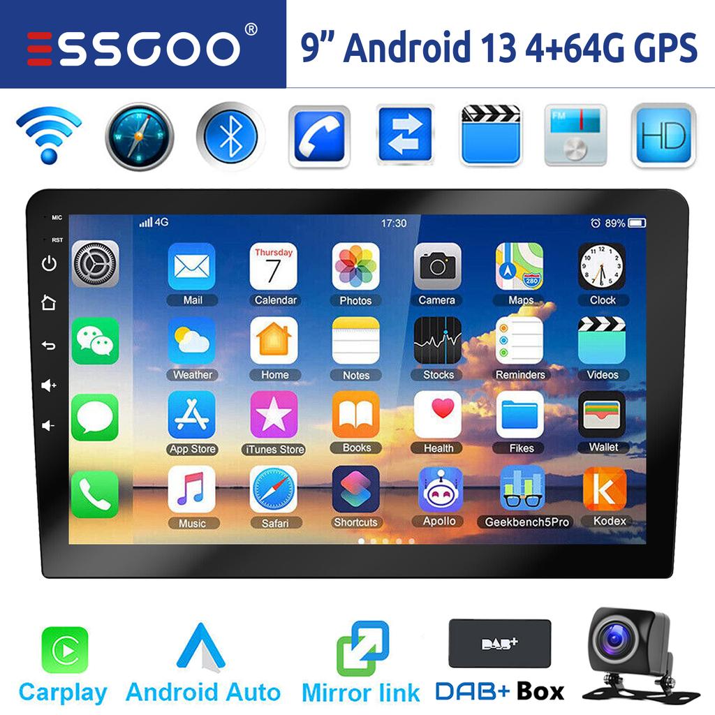 ESSGOO 7"/9"/10“ 2 DIN Android 13 4+64G Car Stereo Carplay Android Auto GPS Navigation Bluetooth FM RDS Radio WIFI Touchscreen