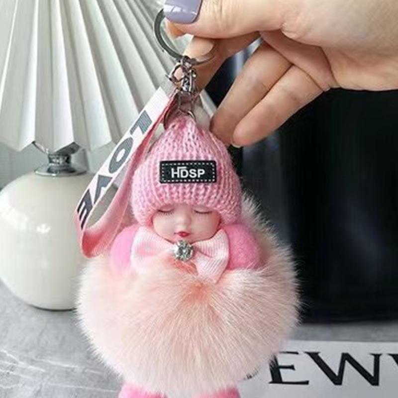 Sleeping Baby Keychain Cute Fluffy Plush Doll Keychains Women Girl Bags Keyrings Cars Key Ring Gift Charming Decoration