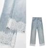 Lace Trim High Waist Wide Leg Cropped Jeans - Autumn 2025 Fashion