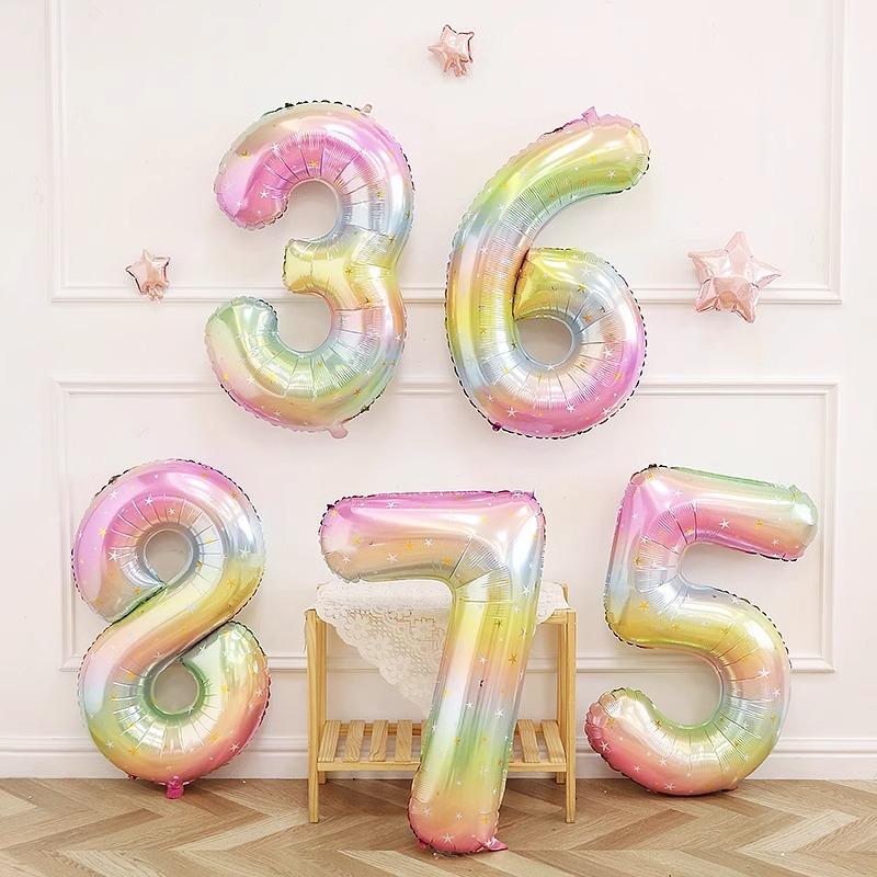 40 Inch Gradual Change Star Birthday Digital Balloon Baby Children'S First Year Party Photo Props Decorations