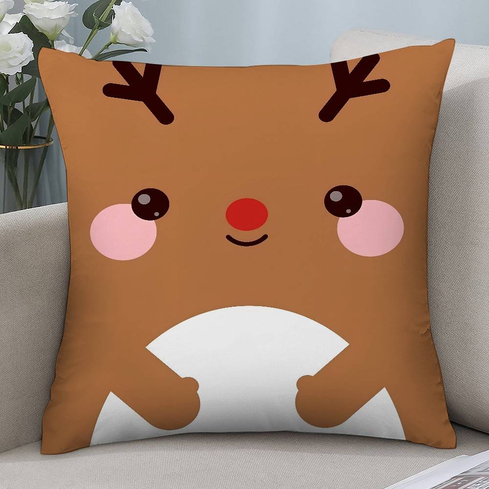 

Christmas Cute Reindeer Pillow Case Short plush Double-sided Print Square Throw Pillow Covers Sofa Home Cushion Decor 12x12Inch