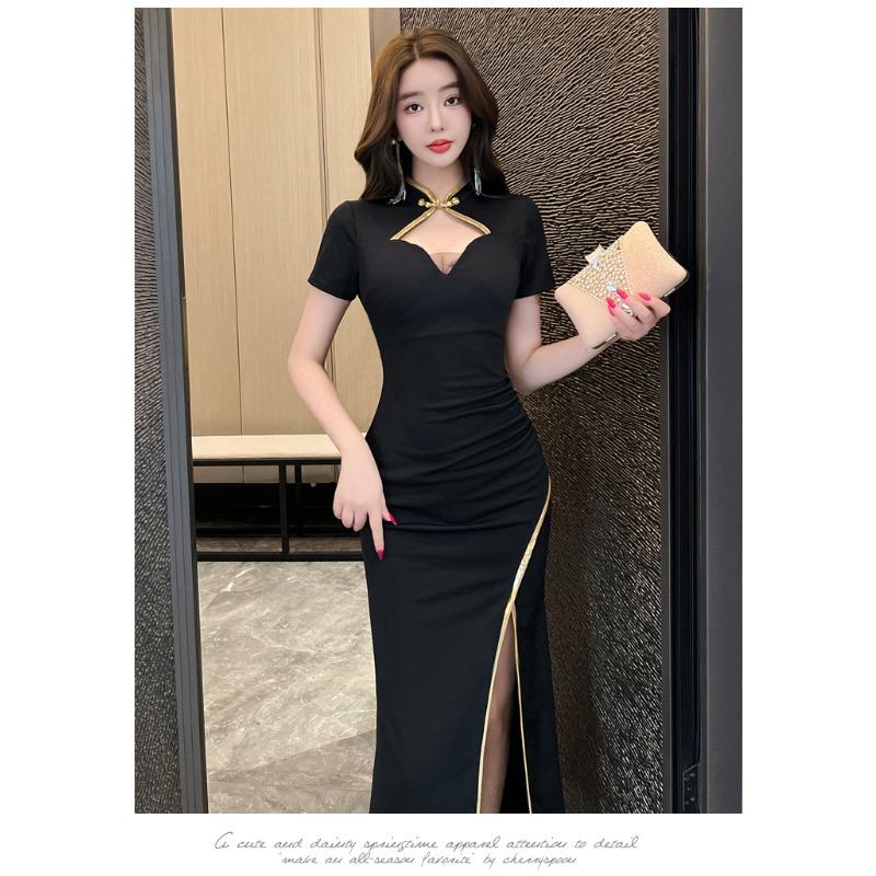 Evening dress dress new temperament retro split cheongsam skirt night work foot bath technician work clothes long dress