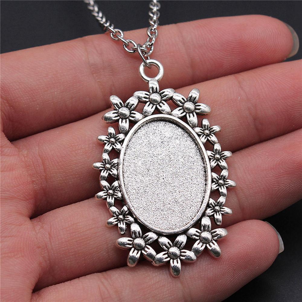 45cm Or 70cm Long Chain Necklace Oval Glass Cabochon Base Setting Tray Minimalist Jewelry Components QN054