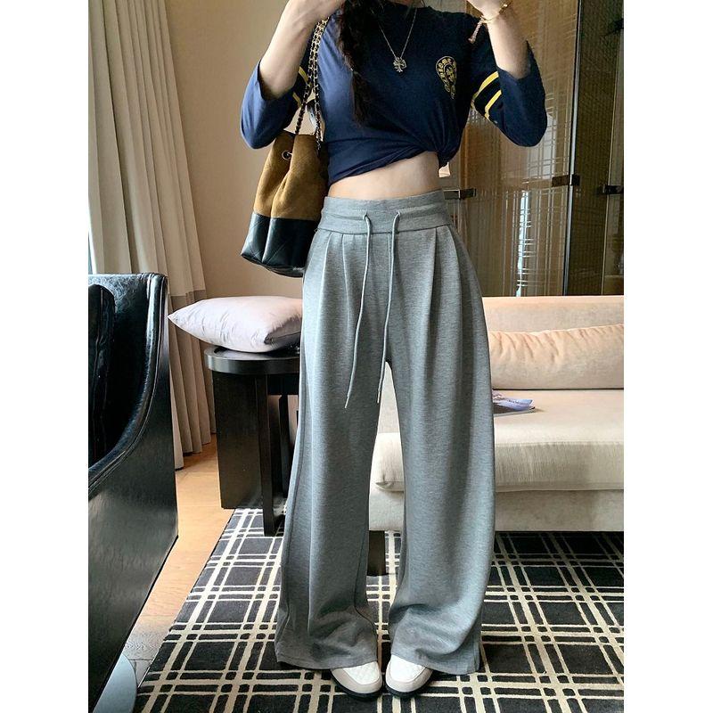 Pants Loose and Lazy Style High Waist Casual Pants Women Autumn Slimming Drooping Wide-Leg Pants Easiest for Match Black Mop Trousers