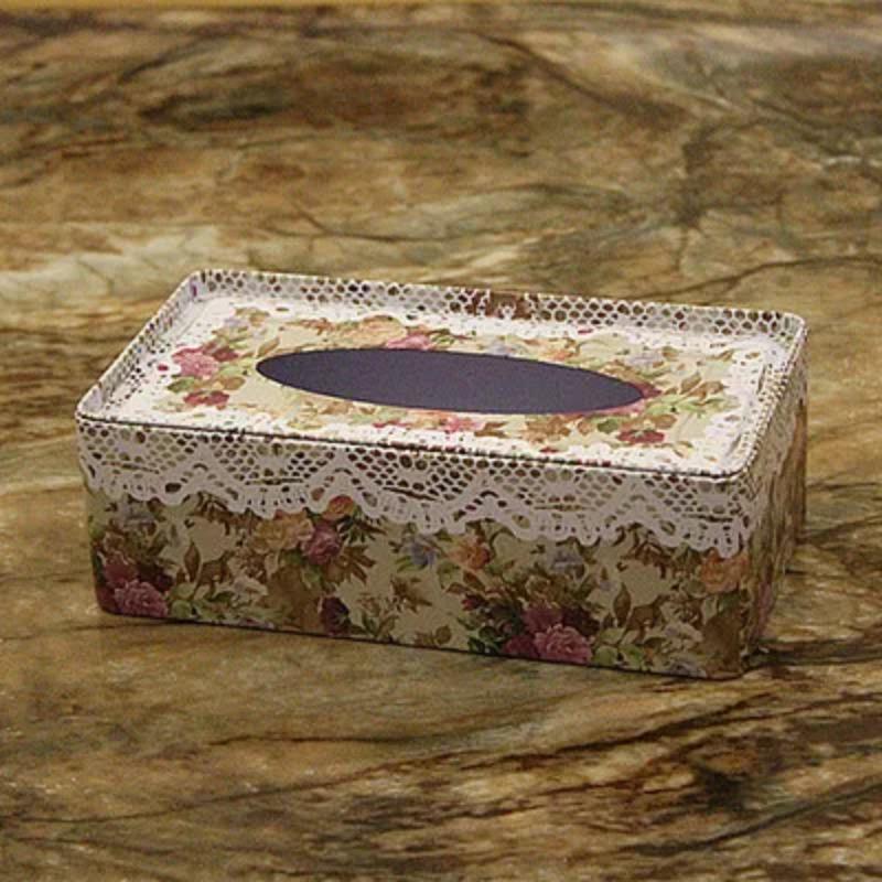 NEUE Hochwertige Taschentuchbox im ländlichen Stil mit Rosenmuster, Schreibtischdekoration aus Eisen