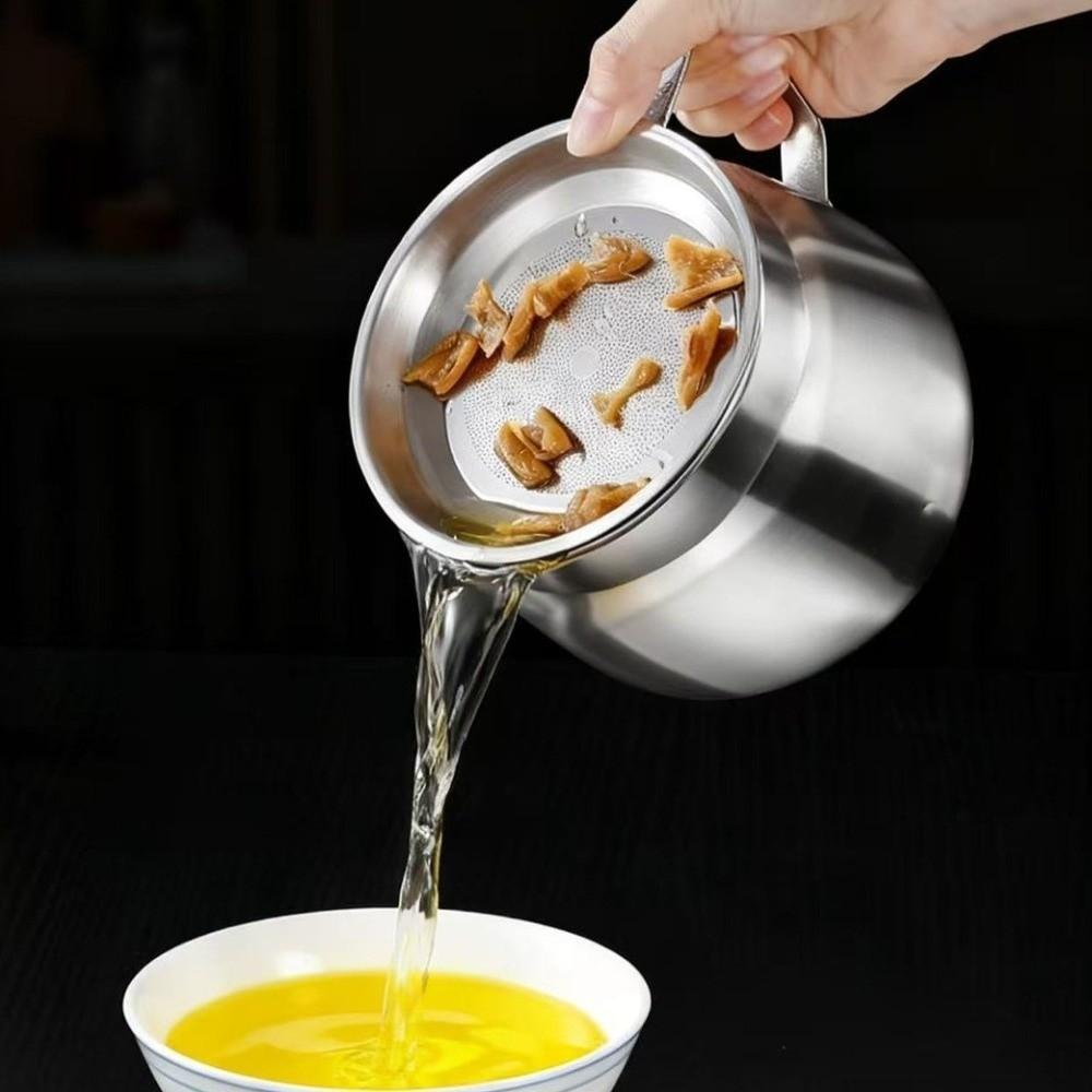 With Strainer Stainless Steel Oil Kettle 1.5/2L Grease Container Filter Oil Pitcher Deep Frying