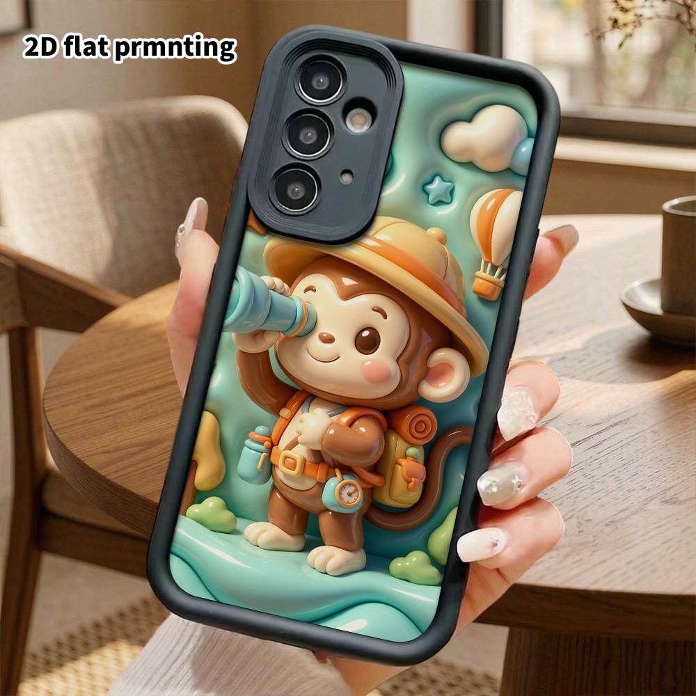 Phone case: 2D flat design suitable for Samsung Galaxy A34 A35 M05 M06 S20 S22 S21 FE Plus 5G protective case, adventurous little monkey, perfect Chri