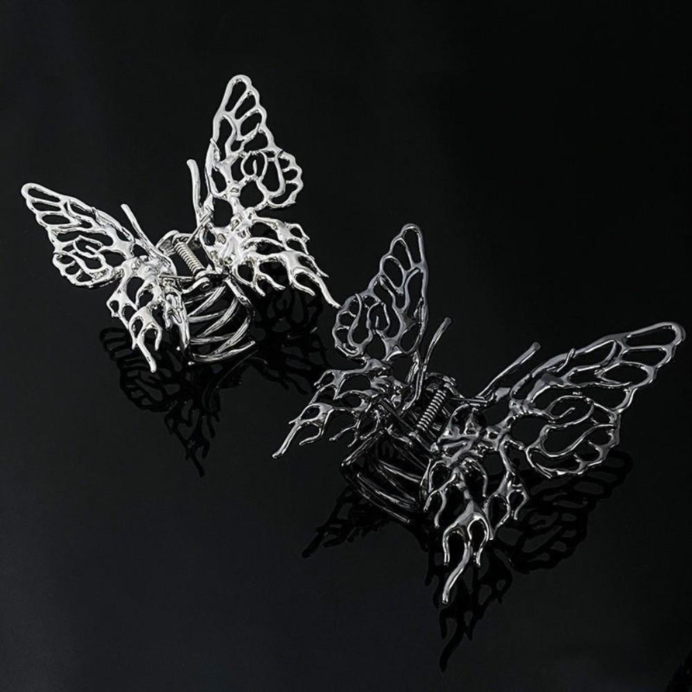 Vintage Butterfly Hair Clips Black/Sliver Metal Geometric Hair Barrettes Cross Design Elegant Large Hair Claw Clips