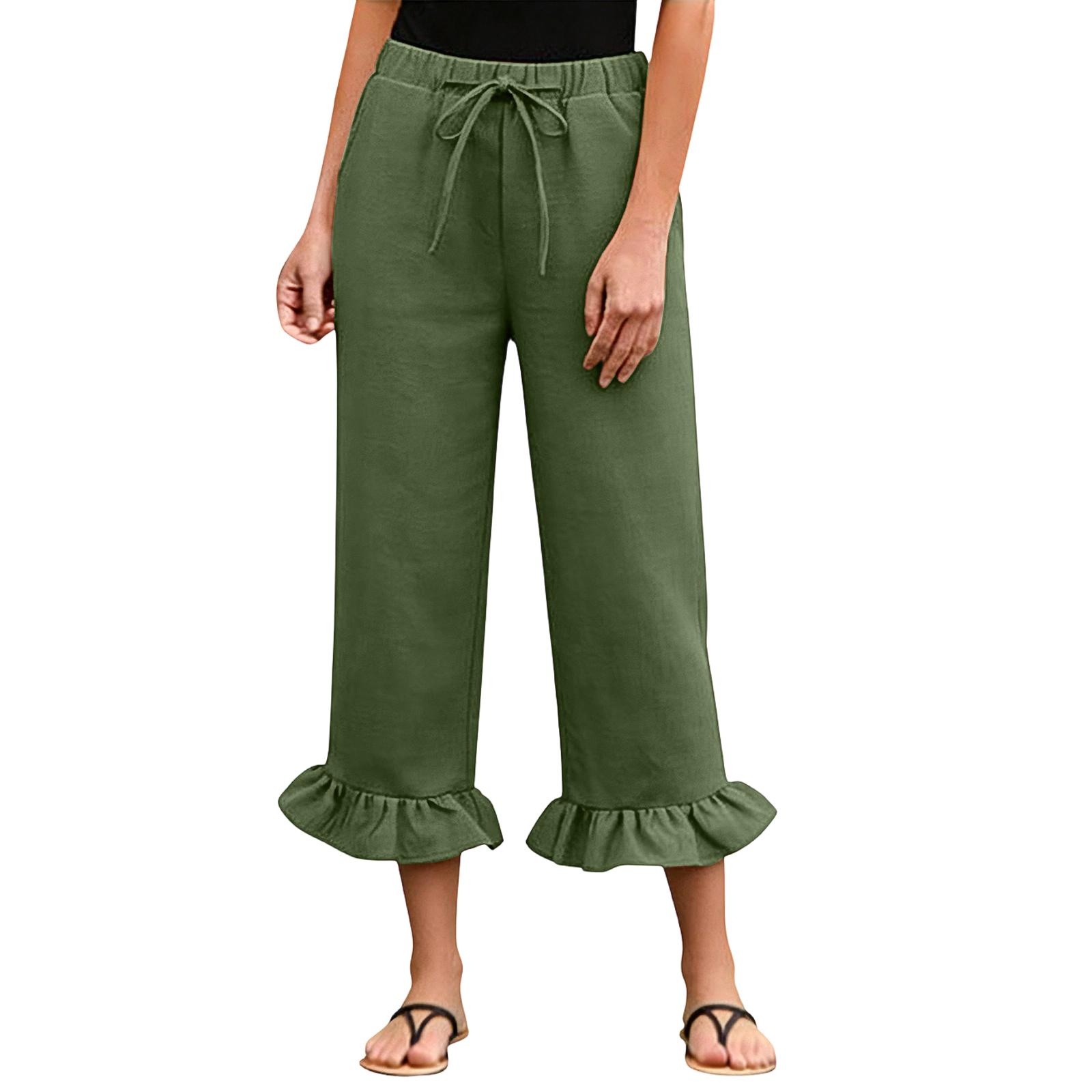 

Women s High Waist Color Casual Trousers Workout Pants 3/4 Pants L армия зеленый