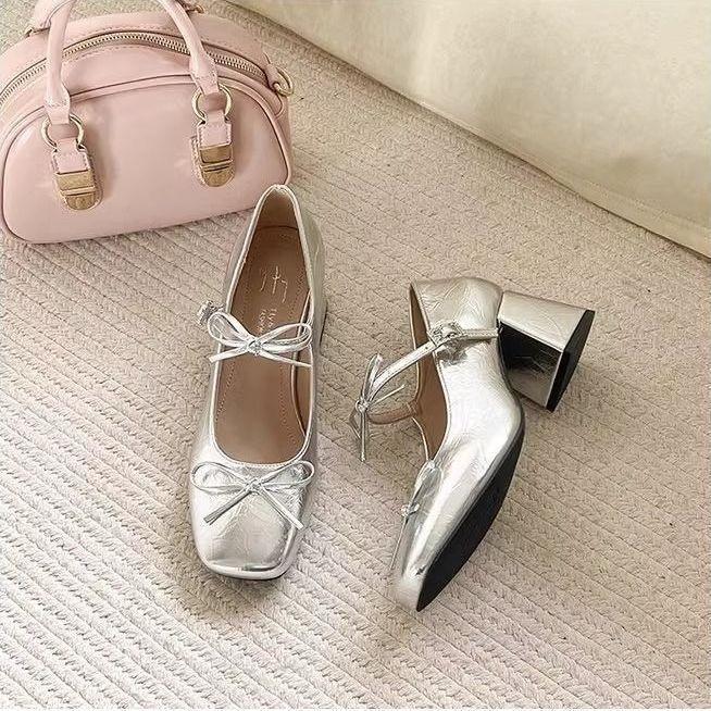 Commuter Early Spring Beautiful Single Shoes Summer 2026 Sweet Bow Versatile with Skirt Silver Single Shoes Women Wear Super Beautiful