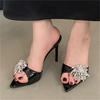 Fashion Eilyken Summer Fashion CRYSTAL Diamonds Pointed Toe Slippers Women Thin High Heels Sandals Slides Ladies Shoes
