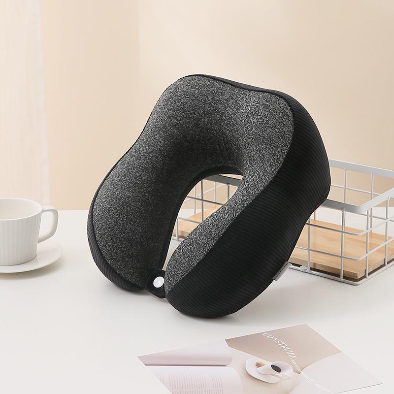 U-Shaped Travel Pillow, Memory Foam Neck Support, Slow Rebound Nap Pillow, Cationic Stripe Design.