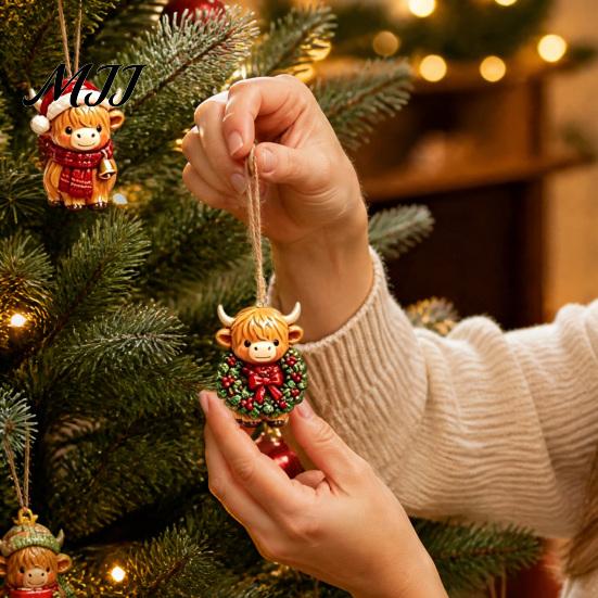 Dekorative hängende Baumdekorationen Weihnachten Hochlandkuh Adventskalender, 24 süße 3D-Mini-Figuren, Tag-Countdown-Box Bauernhaus-Feiertagsdekoration,