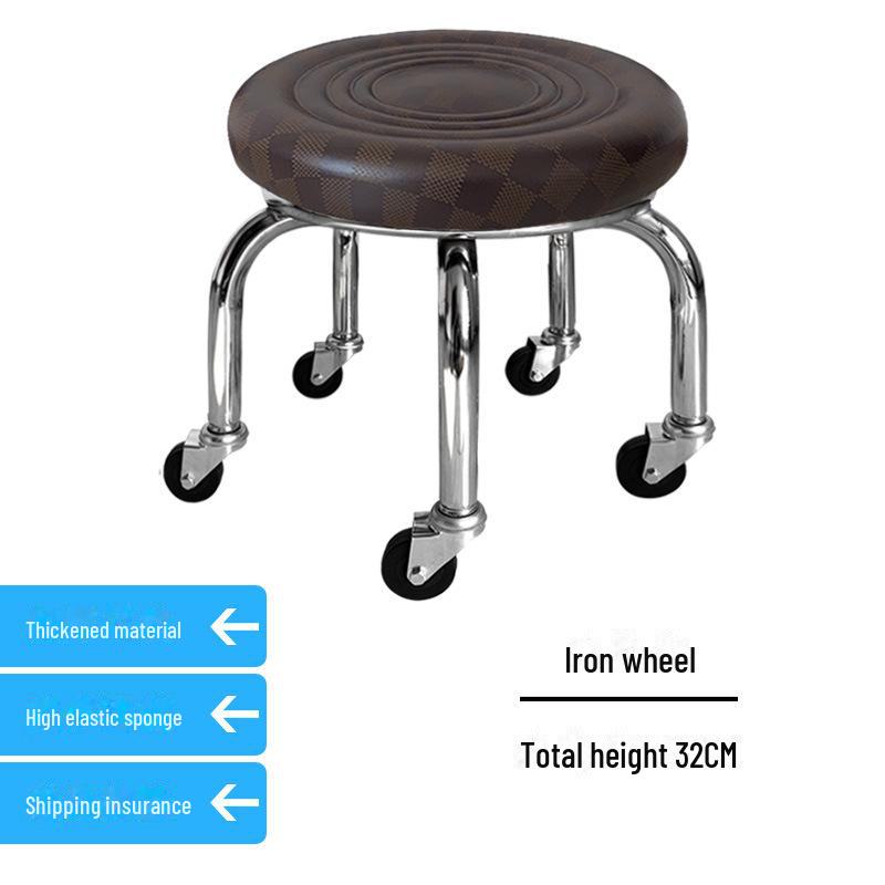 Silent Mobile Beauty Stool with Universal Wheels - Multifunctional, Low-Profile, Round Design for Home or Studio Use.