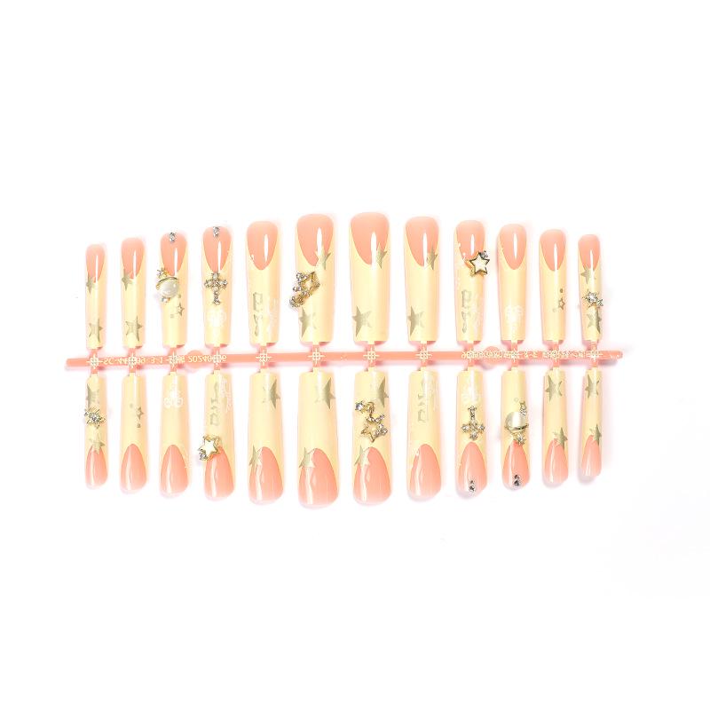 

Long Plain Water Pipe False Nails with Rhinestone Nail Tips and Wearable Nail Art Stickers