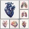 Watercolor Flowers Anatomical Heart Brain Lungs Canvas Poster Artistic Wall Art Prints for Living Room Bedroom Decor