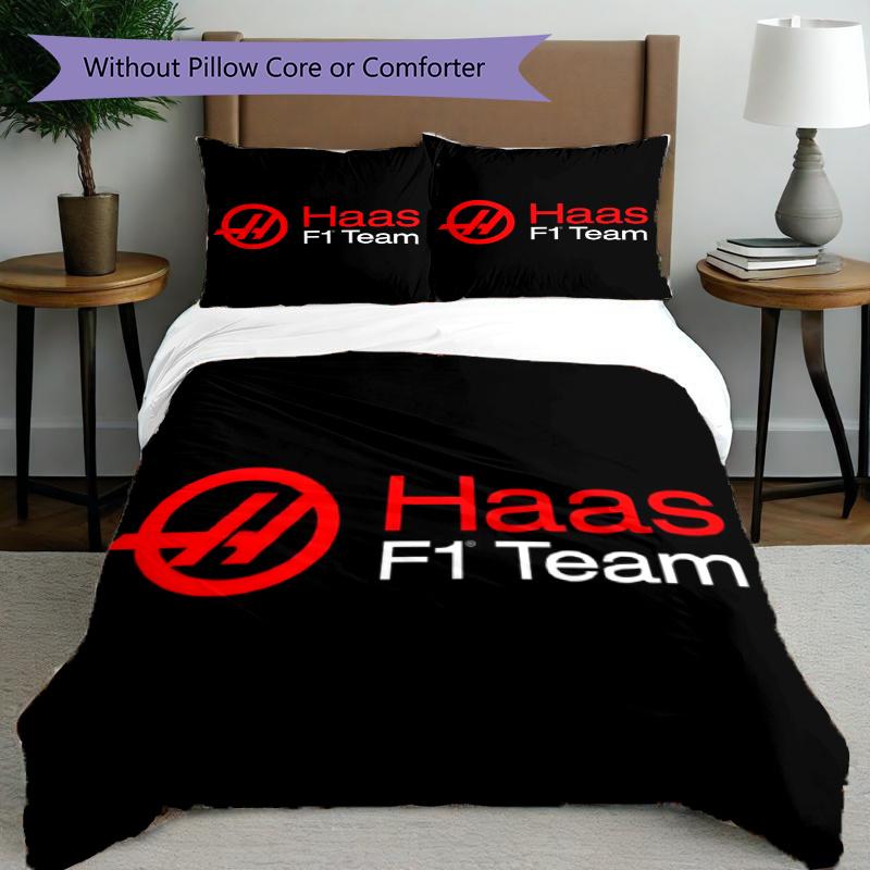 3pcs Duvet Cover Set (1*Duvet Cover + 2*Pillowcase, Without Core), Haas F1 Racing Team Print Bedding Set, Bedroom Decor, All‑Season, Gift