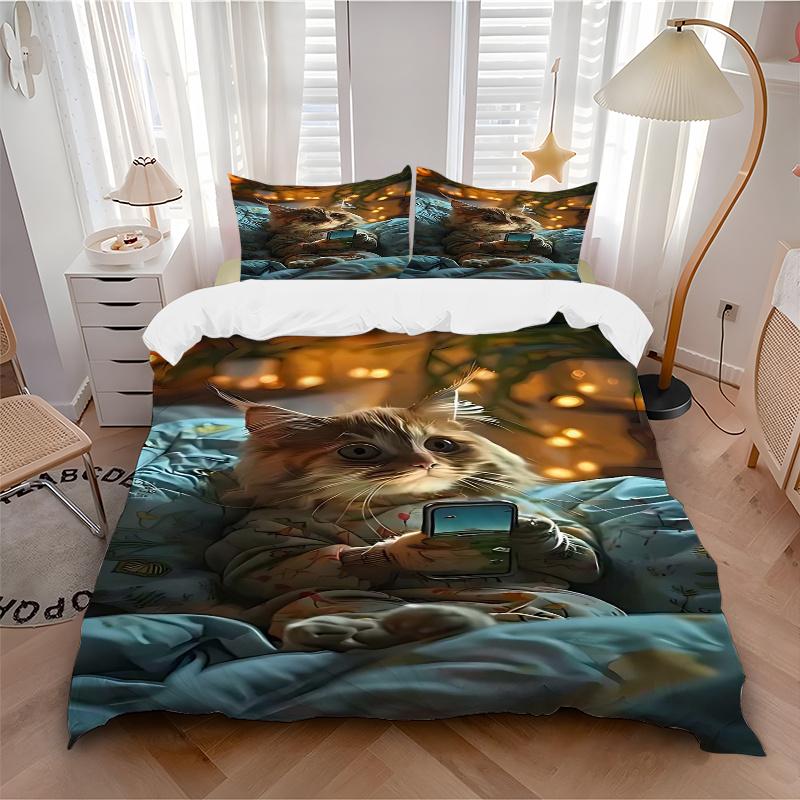

3pcs Anime Cartoon Design Comforter Set with Two Pillowcases (No Core), Festive Gift for Bedroom and Guest Room Decoration, Polyester Fabric 135x200cm