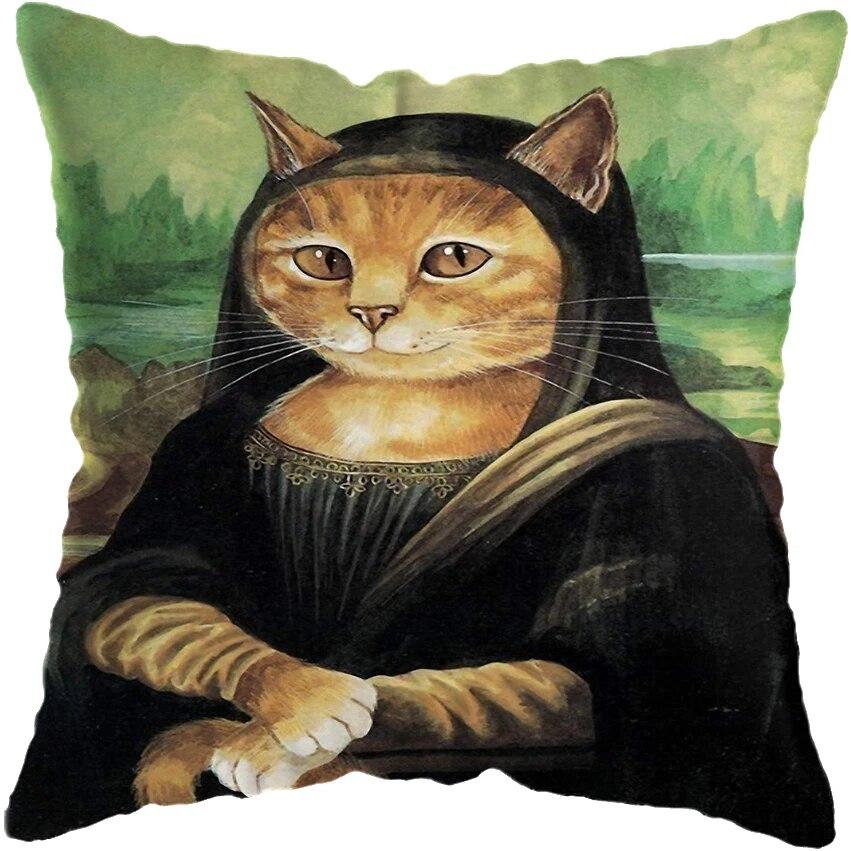 Vintage maleri Katt Hund Dyr Putetrekk Bil Dekor Putetrekk Hjem Sovesofa Putetrekk