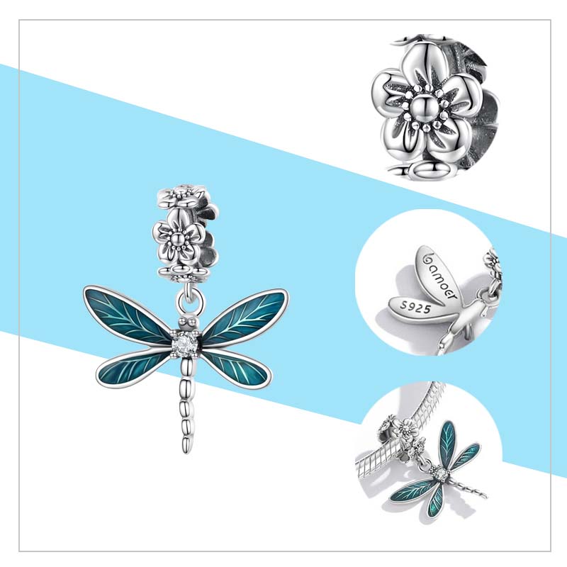 WOSTU Honey Bee Honeycomb Charms 925 Sterling Silver Butterfly Dragonfly Enamel Zircon Beads Pendant DIY Bracelet Jewelry Making