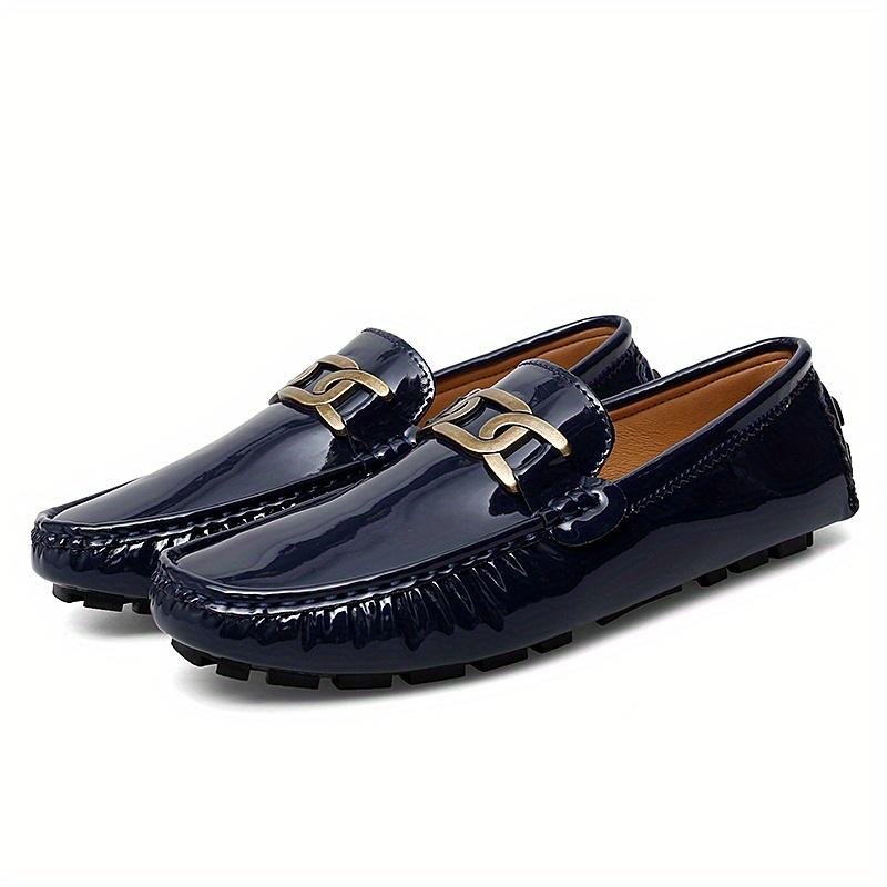 Chic Women's Flat Loafers with Metal Buckle - Patent Leather, Anti-Slip Sole for Casual Walks & Daily Wear Men's Boat Shoes