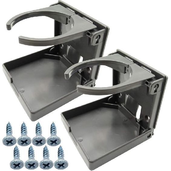 TIHOOD 2PCS Adjustable Folding Drink Holder With Screws/Adjustable Cup Holder For Marine/Boat/Caravan/Car (Black)
