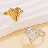 Fresh Fairy Style Irregular Texture Rhinestone Heart Stainless Steel Adjustable Ring for Women