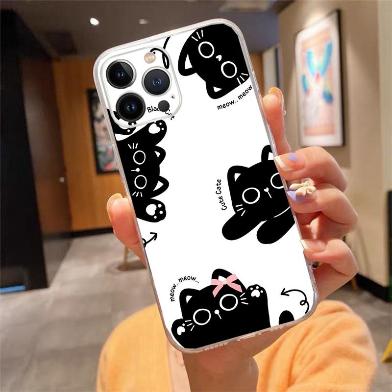 

Phone Case Carcasa Funda For iPhone 17 Pro Max Air 16 15 14 13 Pro Max 15 16 Pro 15Plus Cartoon Black Cats Case iphone 15Pro