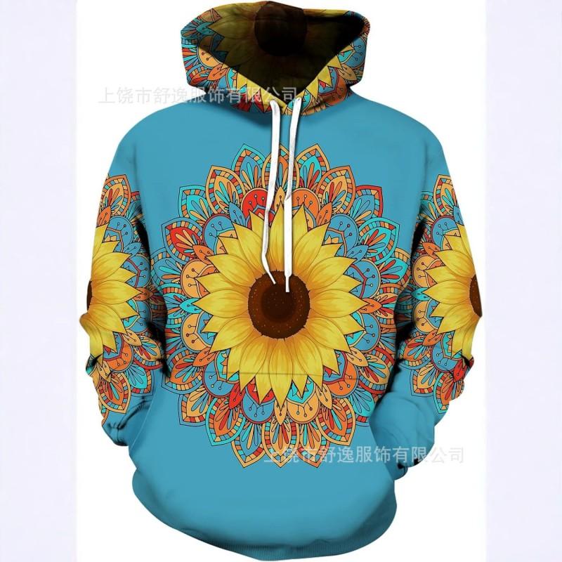 Mens Oversized Hooded Sweatshirt With Digital Print Casual Long Sleeve Top