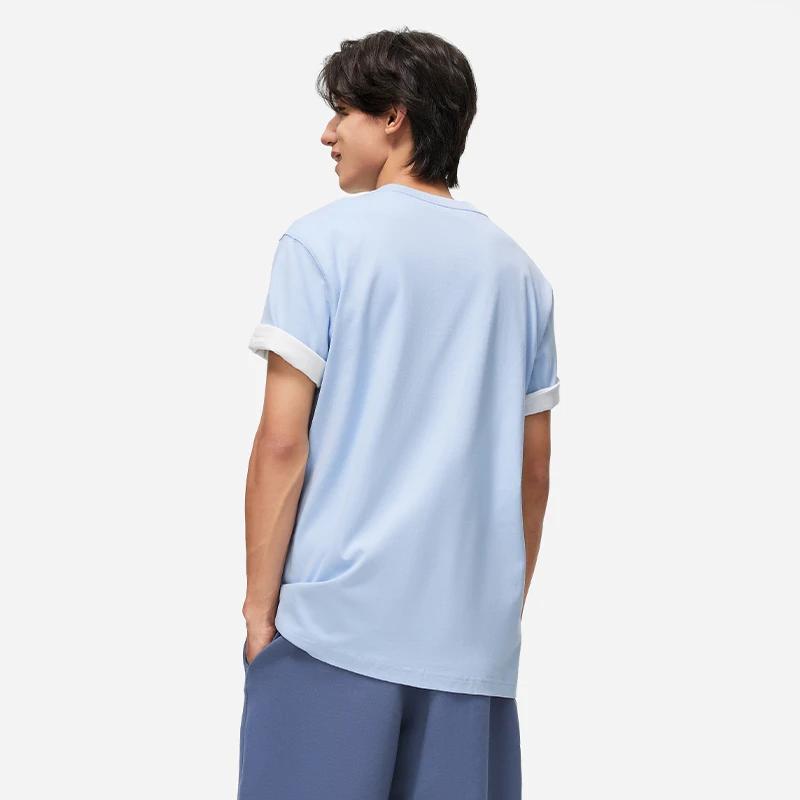 Li-Ning Camiseta Masculina Manga Curta Gola Redonda Cor Pura Tops Azul-Céu AHST187-10