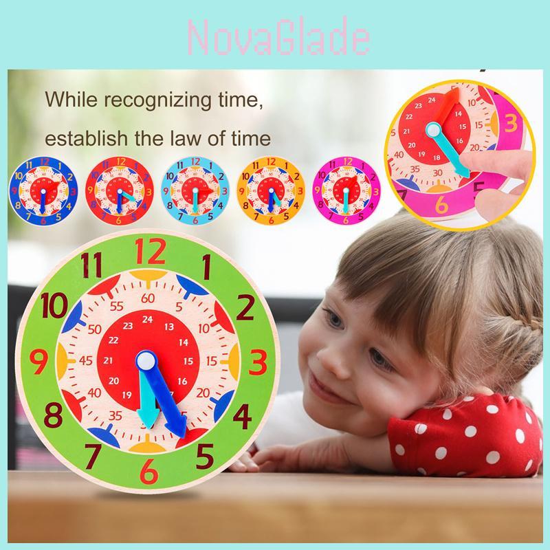 Wooden Clock For Kids Learn Time And Math With Colorful Model