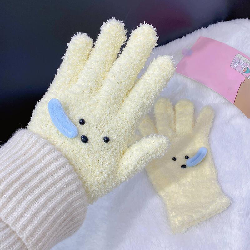 

1 пара зимних перчаток с пятью пальцами, милые плюшевые перчатки для собак, теплые, непромокаемые перчатки для женщин и девочек, варежки для езды на велосипеде, подарки жёлтый
