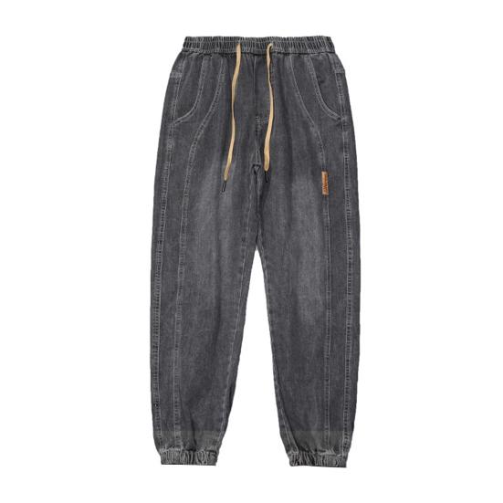 Harem Jeans mit Bein Bindungen Taschen Elastische Taille Verstellbare Kordelzüge Männer