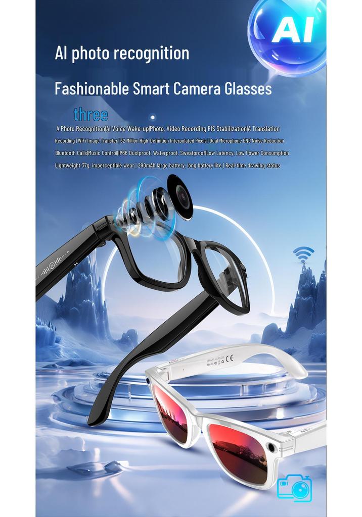 W620 Smart Glasses: AI Voice Assistant, Real-time Translation, Touch Control, Bluetooth Calls, Noise Reduction.
