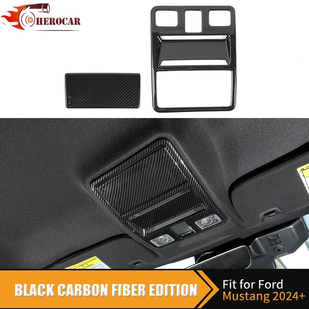 2x Roof Reading Light Lamp Sticker ABS Carbon Fiber Trim For Ford Mustang 24 25