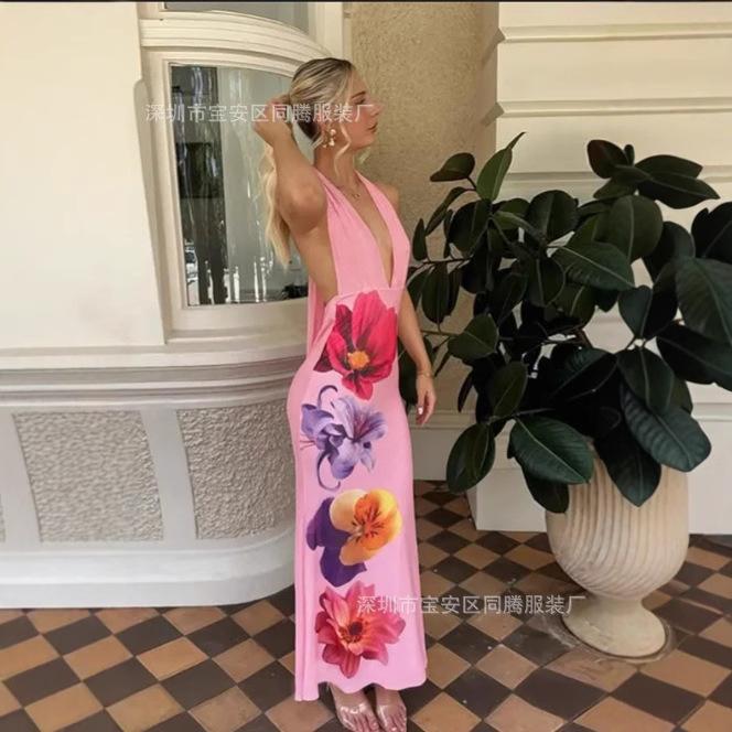 European And American Summer Women'S Clothing New Sexy Neck Halter Hip Slim Dress