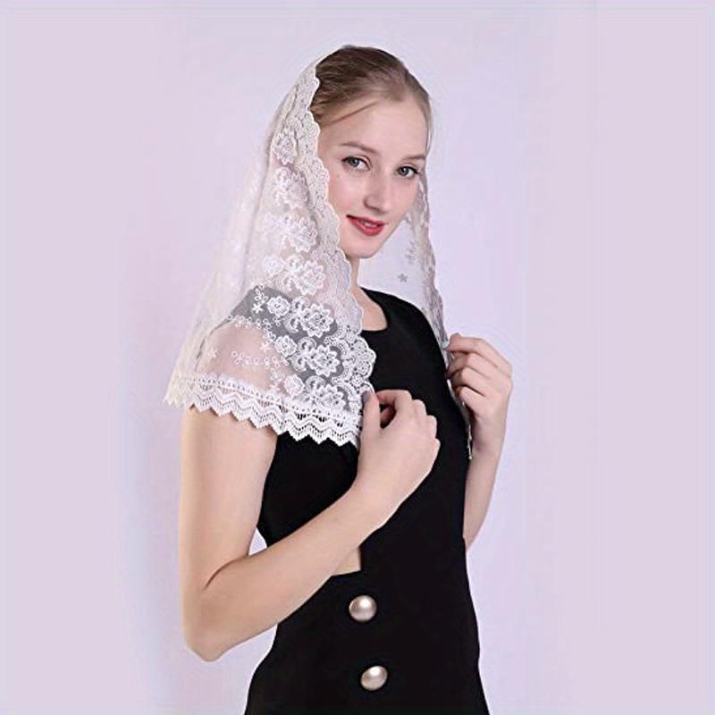 Women's Lace Catholic Veil for Church Head Covering Flowers Chapel Scarf Mass Voile Shawl Kerchief Hair Accessories