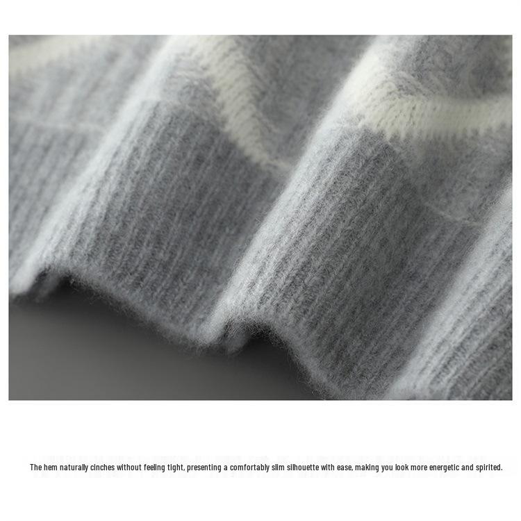 Men's Thick Wool Color Block Sweater - Casual Round Neck Knit Pullover for Autumn & Winter